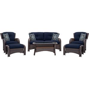 Hanover Strathmere 6-Piece Lounge Set in Navy Blue